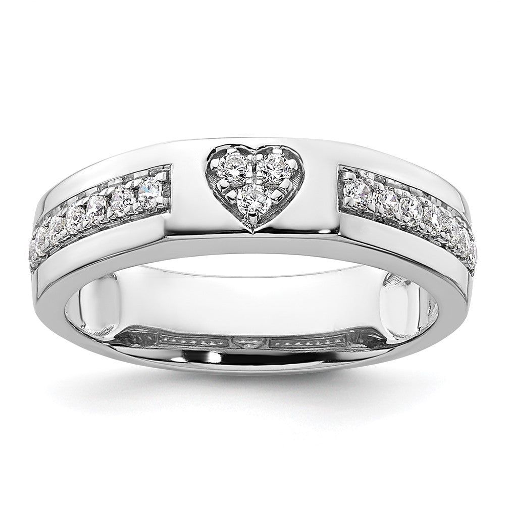 14k White Gold Heart Diamond Womens Complete Wedding Band