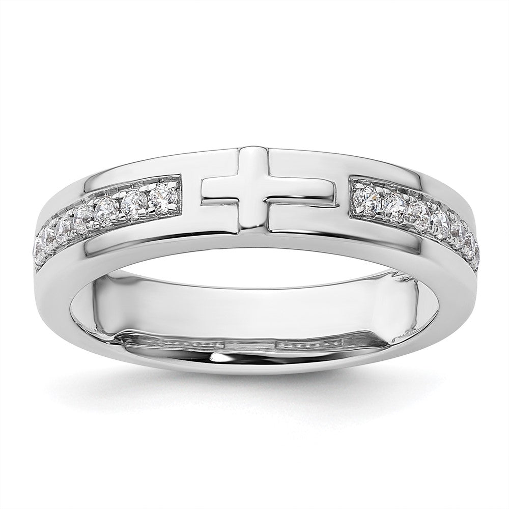 14k White Gold Cross Diamond Mens Complete Wedding Band