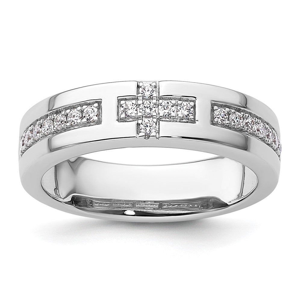 14k White Gold Cross Diamond Womens Complete Wedding Band