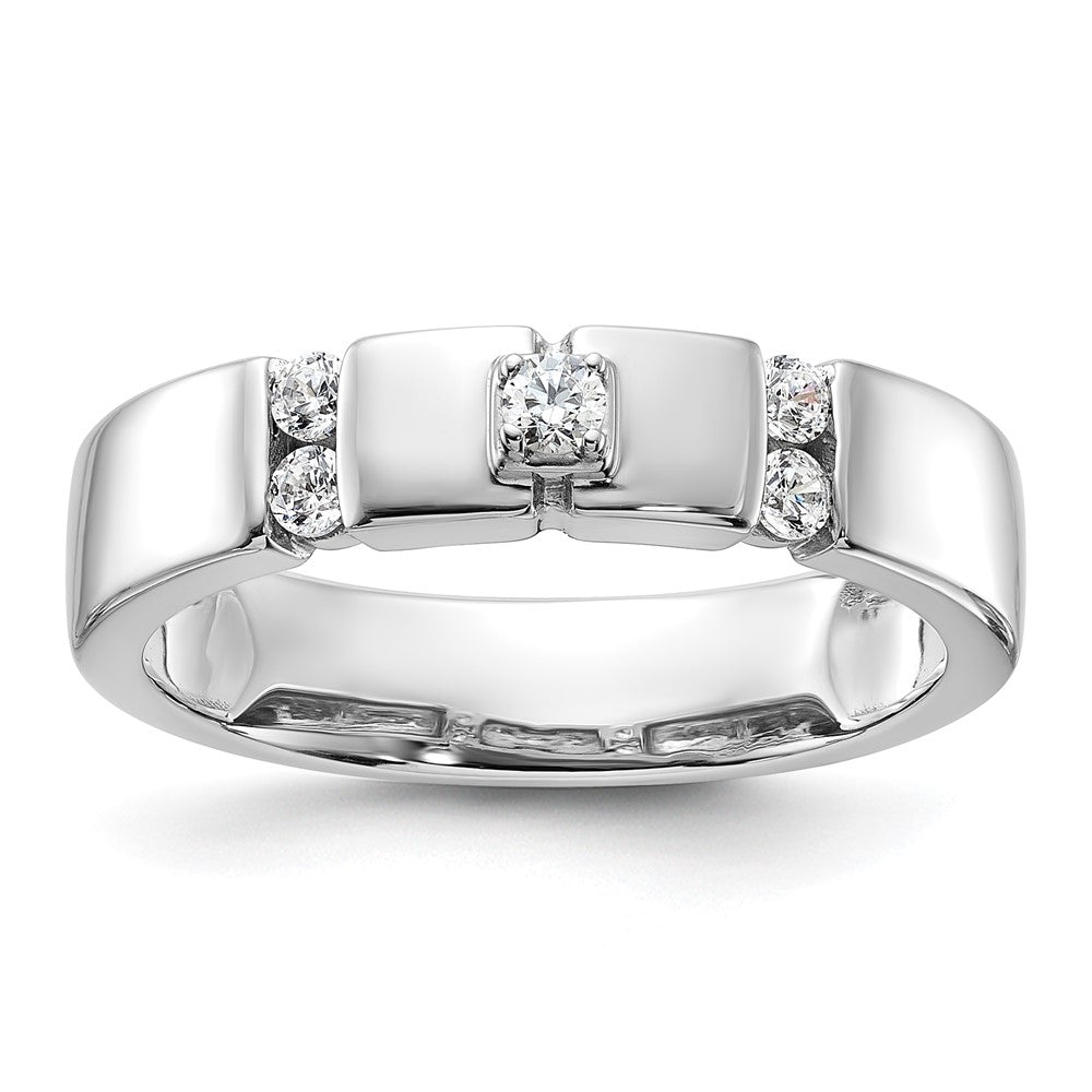 14k White Gold Square Diamond Mens Complete Wedding Band