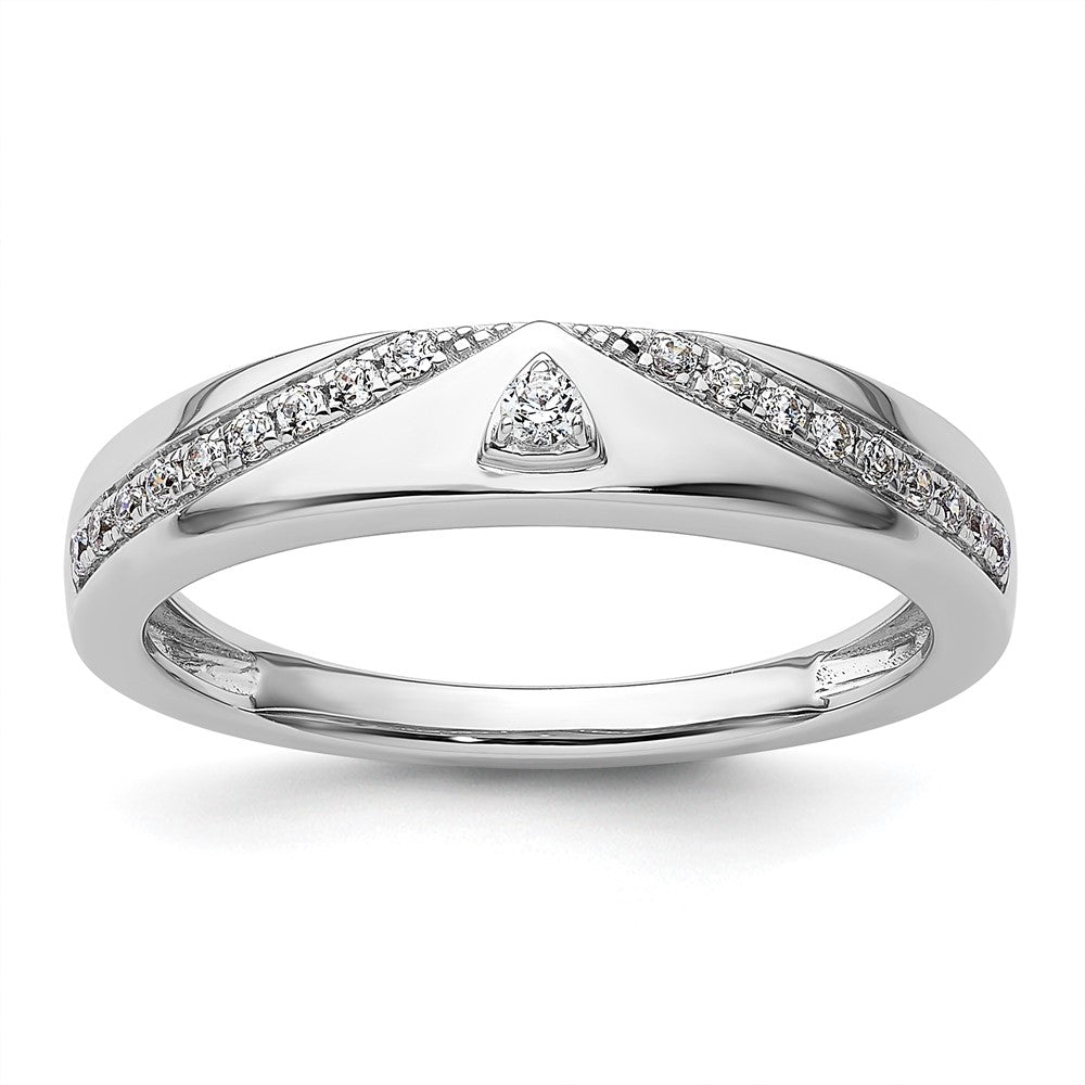 14k White Gold Triangle Diamond Mens Complete Wedding Band