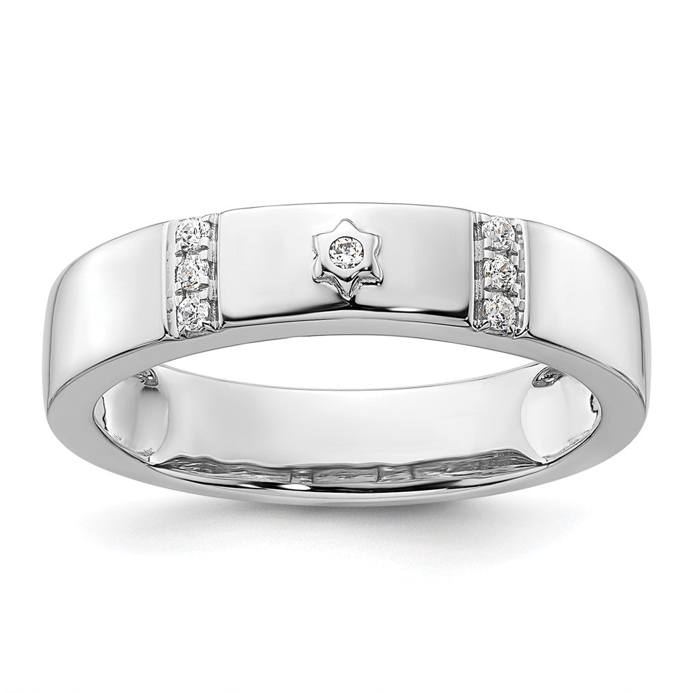 14k White Gold Star of David Diamond Mens Complete Wedding Band