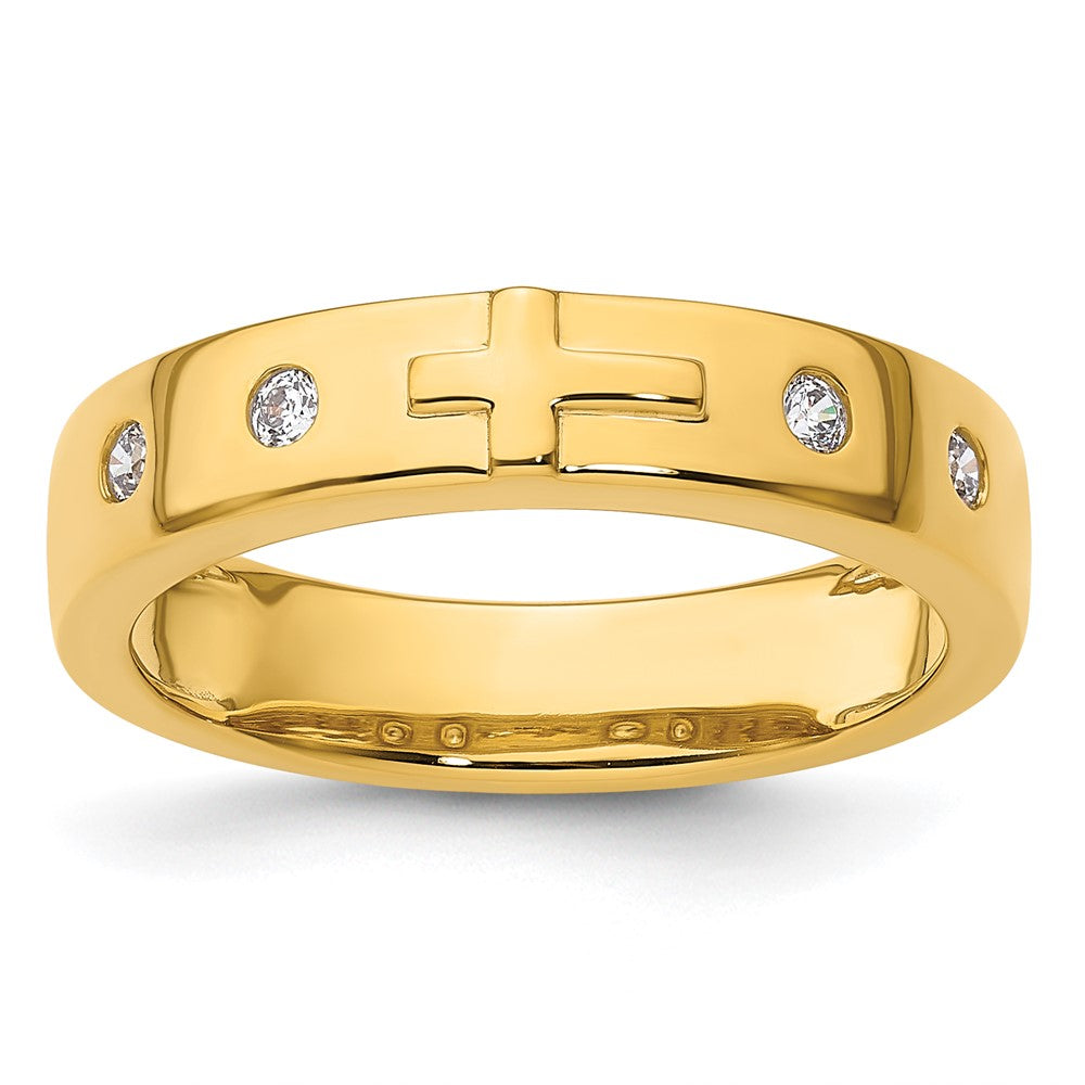 14k Cross Diamond Mens Complete Wedding Band