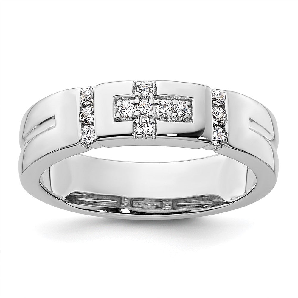 14k White Gold Cross Diamond Womens Complete Wedding Band