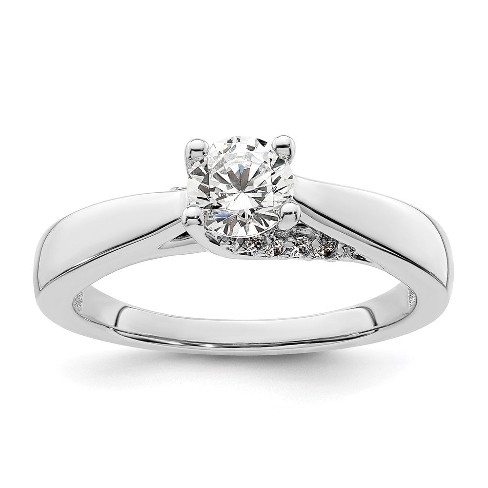 14k White Gold (Holds 1/2 carat () Round) 4-Prong with 1/15 carat Diamond Semi-Mount Engagement Ring