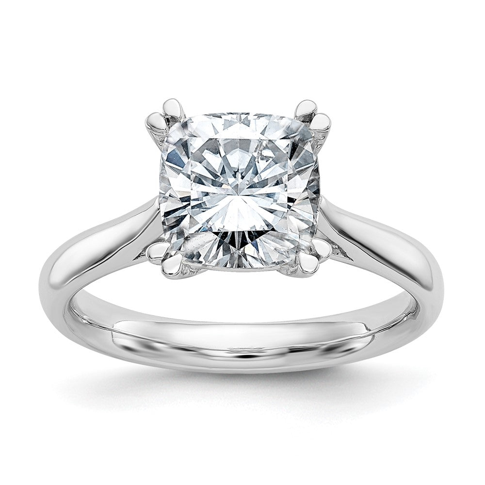 14kw 2.5ct G H I True Light Moissanite Cushion-cut Solitaire Eng. Rin