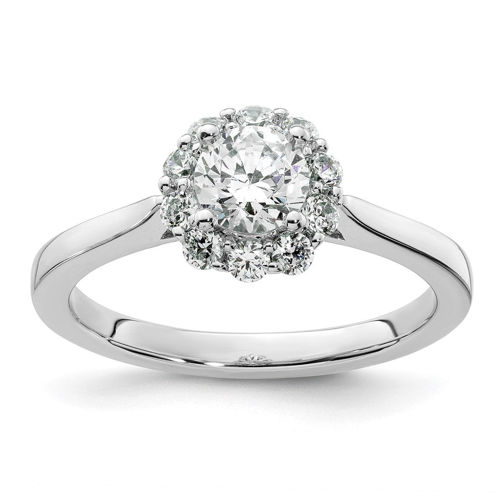 14k White Gold Halo (Holds 1/2 carat () Round Center ) 1/3 carat Diamond Semi-mount Engagement Ring