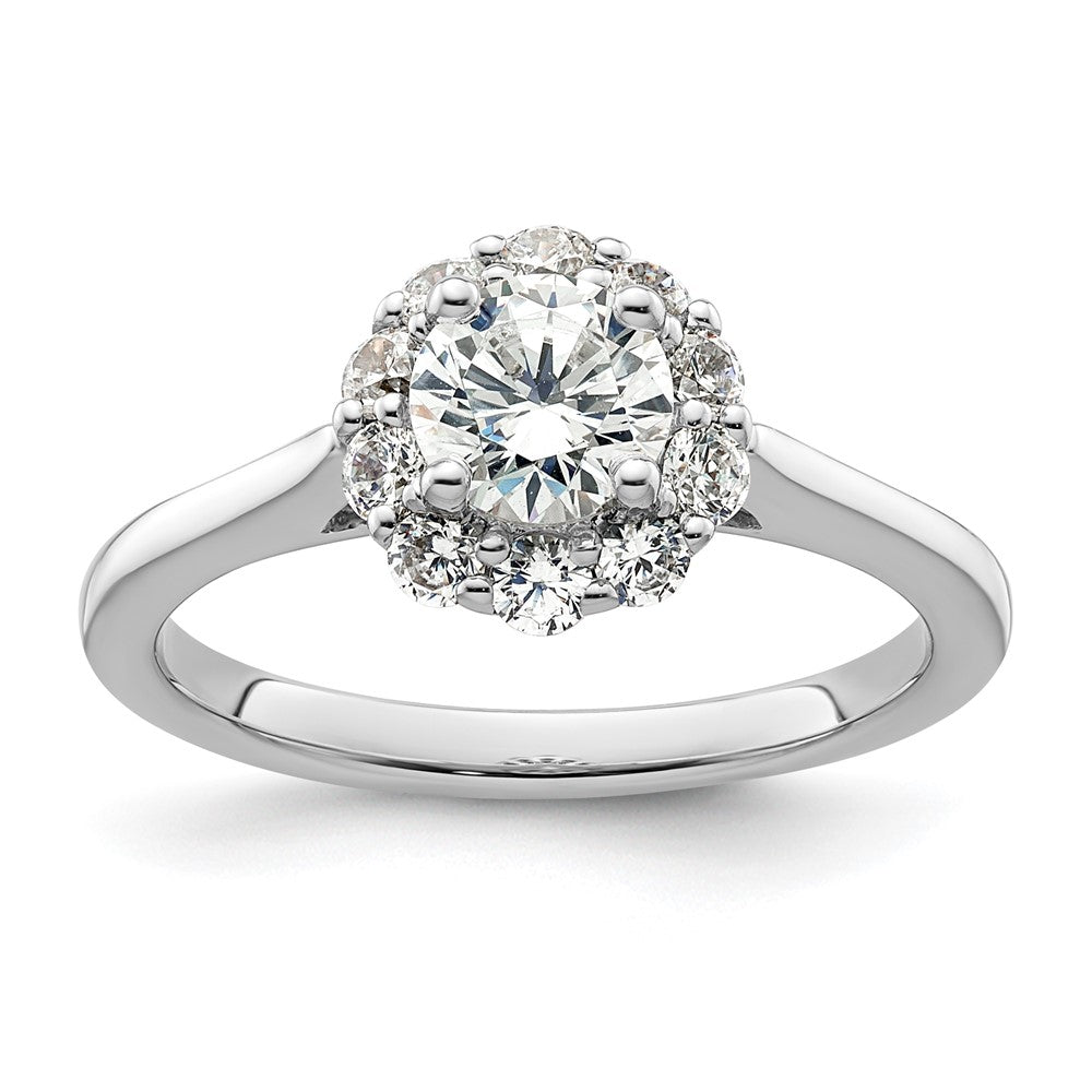 14k White Gold Halo (Holds 3/4 carat () Round Center ) 1/2 carat Diamond Semi-mount Engagement Ring