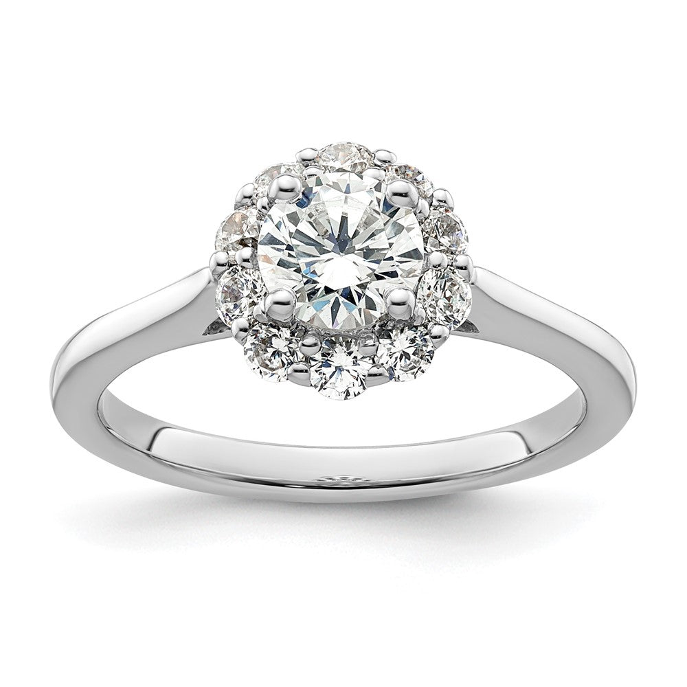 14k White Gold Halo (Holds 3/4 carat () Round Center ) 1/2 carat Diamond Semi-mount Engagement Ring