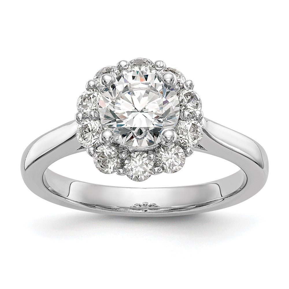 14k White Gold Halo (Holds 1 carat () Round Center ) 5/8 carat Diamond Semi-mount Engagement Ring