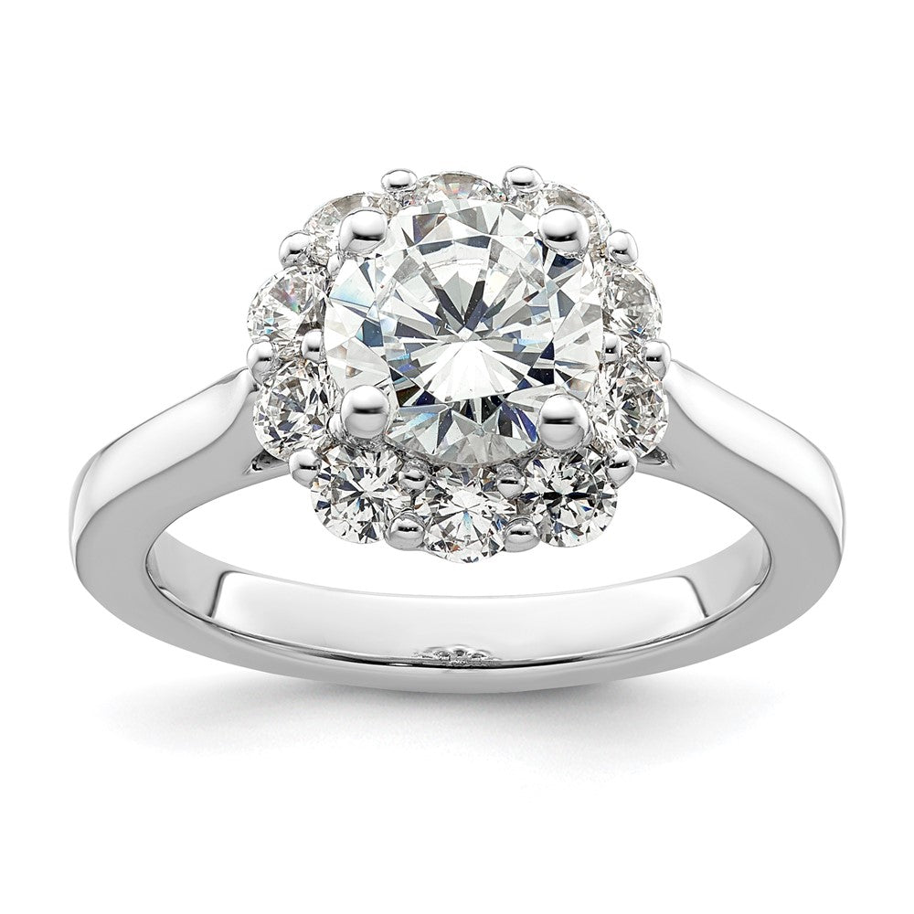 14k White Gold Halo (Holds 1.5 carat () Round Center ) 3/4 carat Diamond Semi-mount Engagement Ring