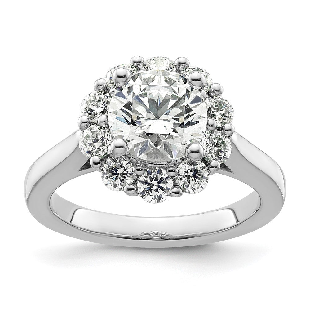 14k White Gold Halo (Holds 2 carat () Round Center ) 1 carat Diamond Semi-mount Engagement Ring