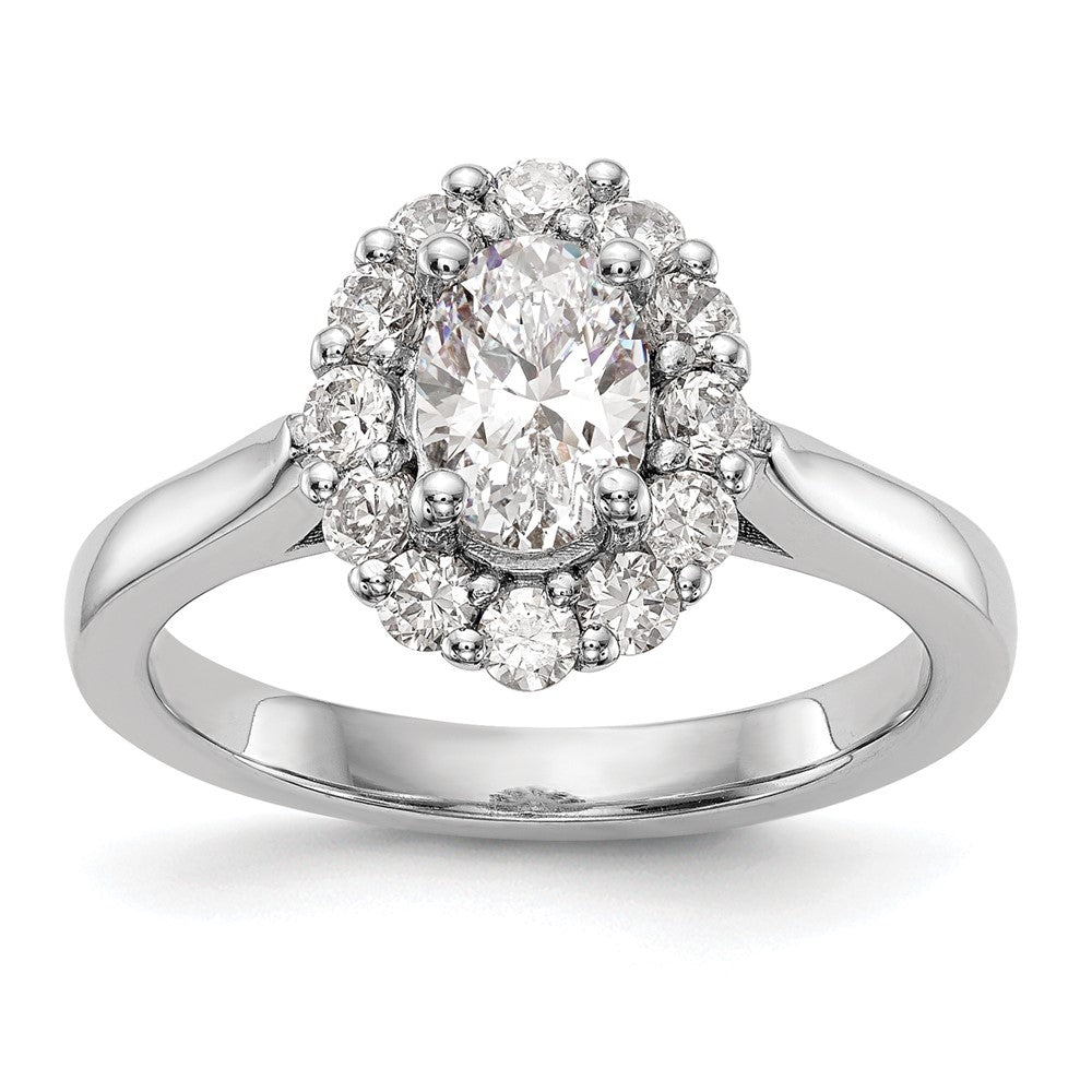 14k White Gold Halo (Holds 1 carat (8.0x) Oval Center) 1/2 carat Diamond Semi-mount Engagement Ring