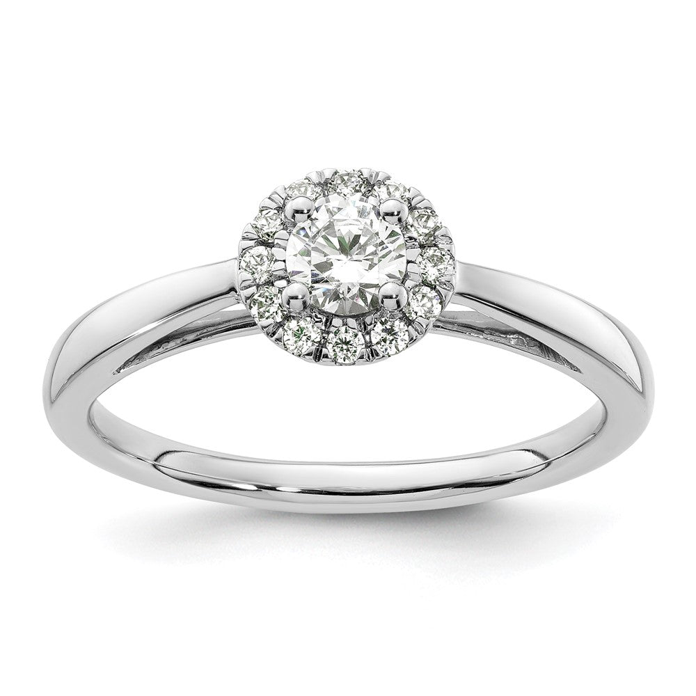 14k White Gold Halo (Holds 1/4 carat () Round Center) 1/8 carat Diamond Semi-mount Engagement Ring