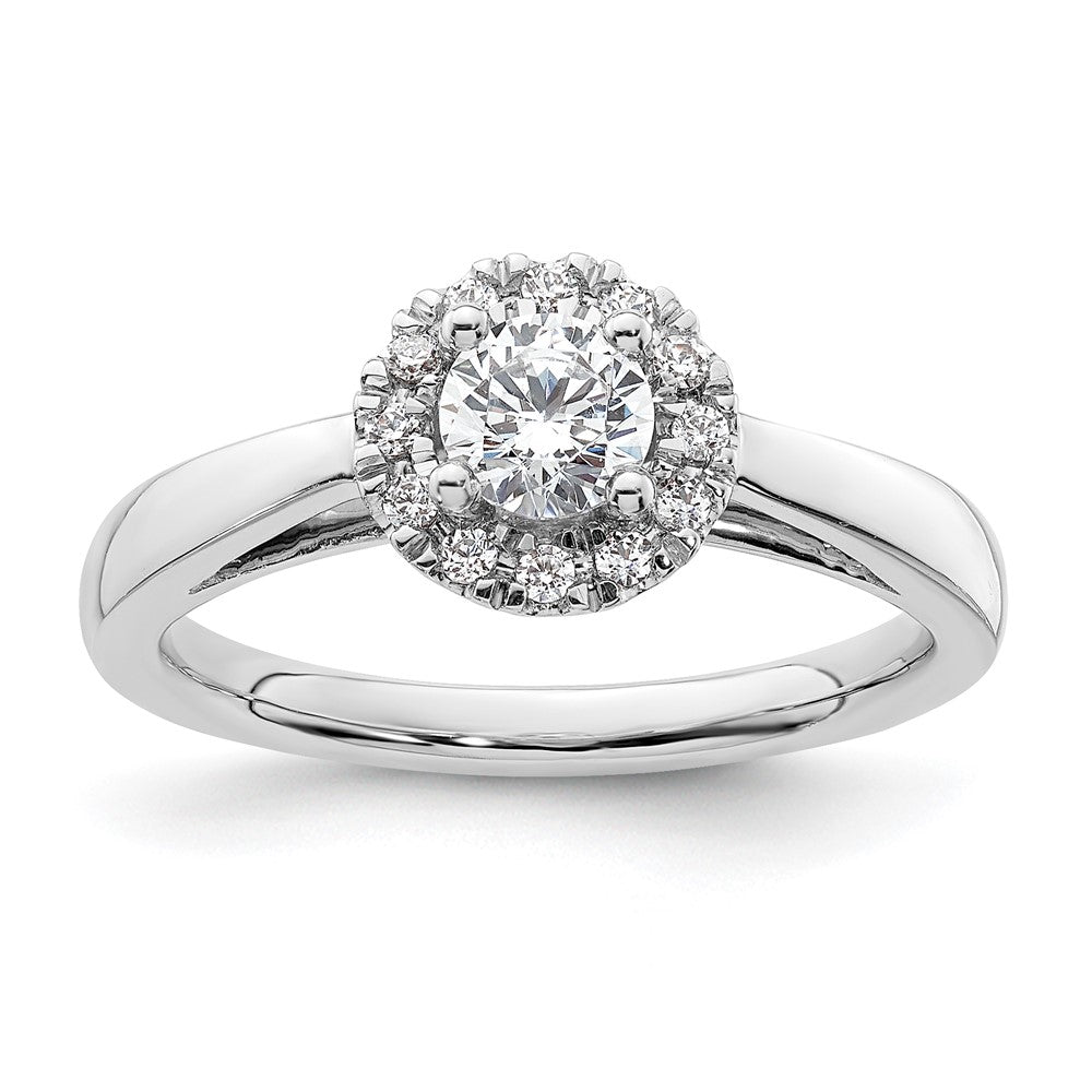 14k White Gold Halo (Holds 1/3 carat () Round Center) 1/8 carat Diamond Semi-mount Engagement Ring