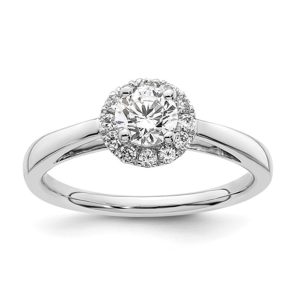 14k White Gold Halo (Holds 1/2 carat () Round Center) 1/5 carat Diamond Semi-mount Engagement Ring