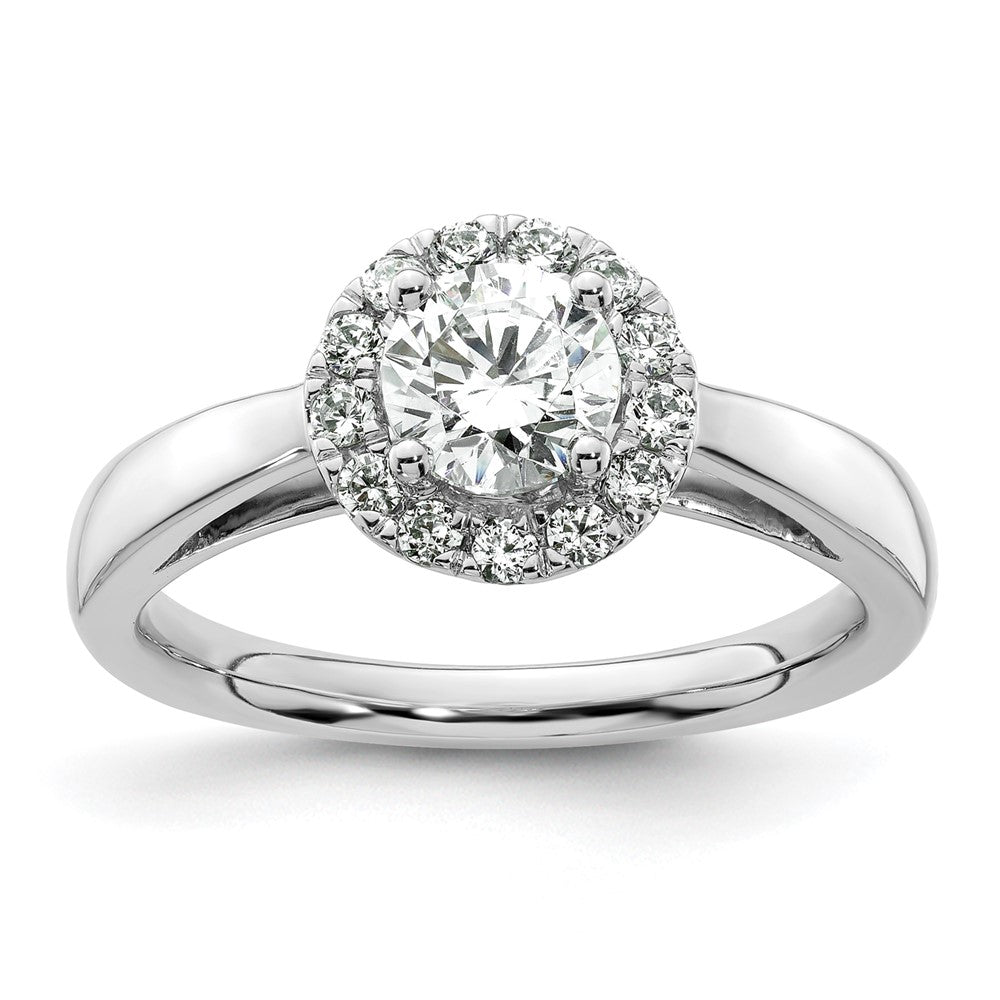 14k White Gold Halo (Holds 3/4 carat () Round Center) 1/4 carat Diamond Semi-mount Engagement Ring