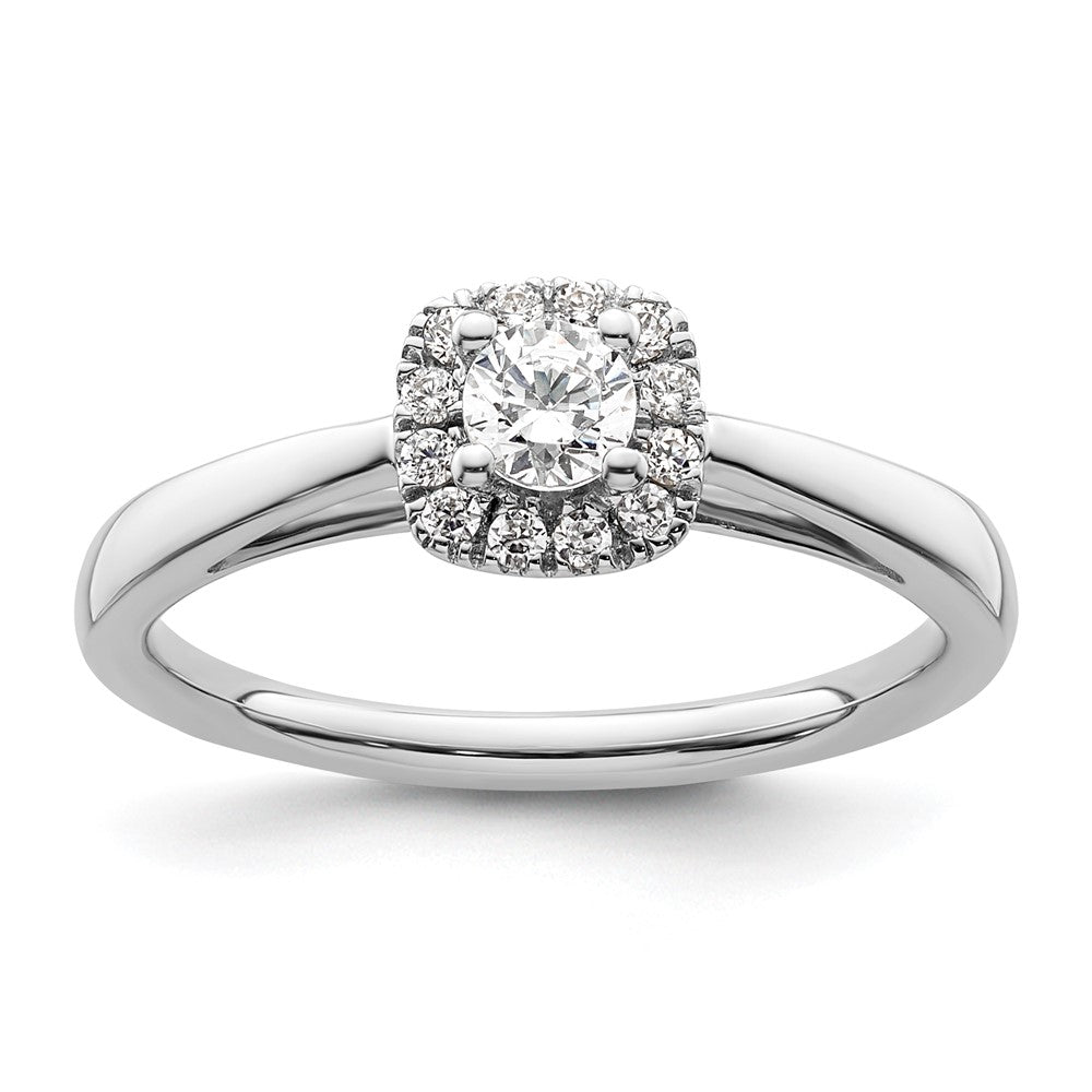 14k White Gold Halo (Holds 1/5 carat () Round Center) 1/8 carat Diamond Semi-mount Engagement Ring