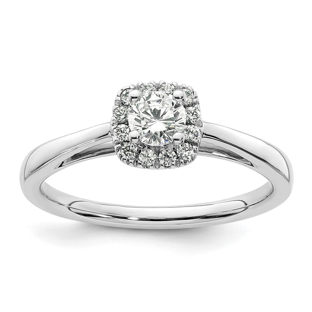 14k White Gold Halo (Holds 1/4 carat () Round Center) 1/8 carat Diamond Semi-mount Engagement Ring