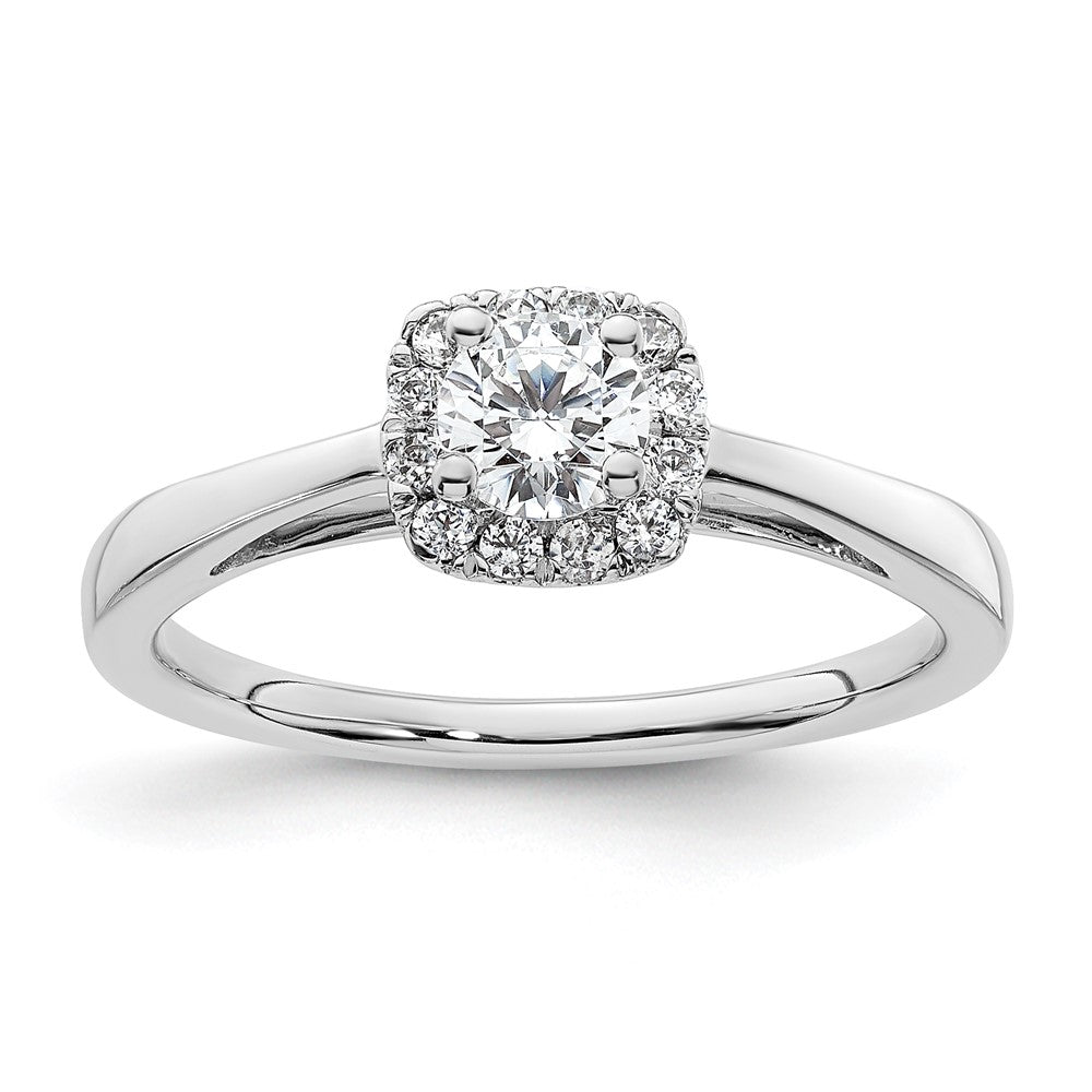 14k White Gold Halo (Holds 3/8 carat () Round Center) 1/8 carat Diamond Semi-mount Engagement Ring