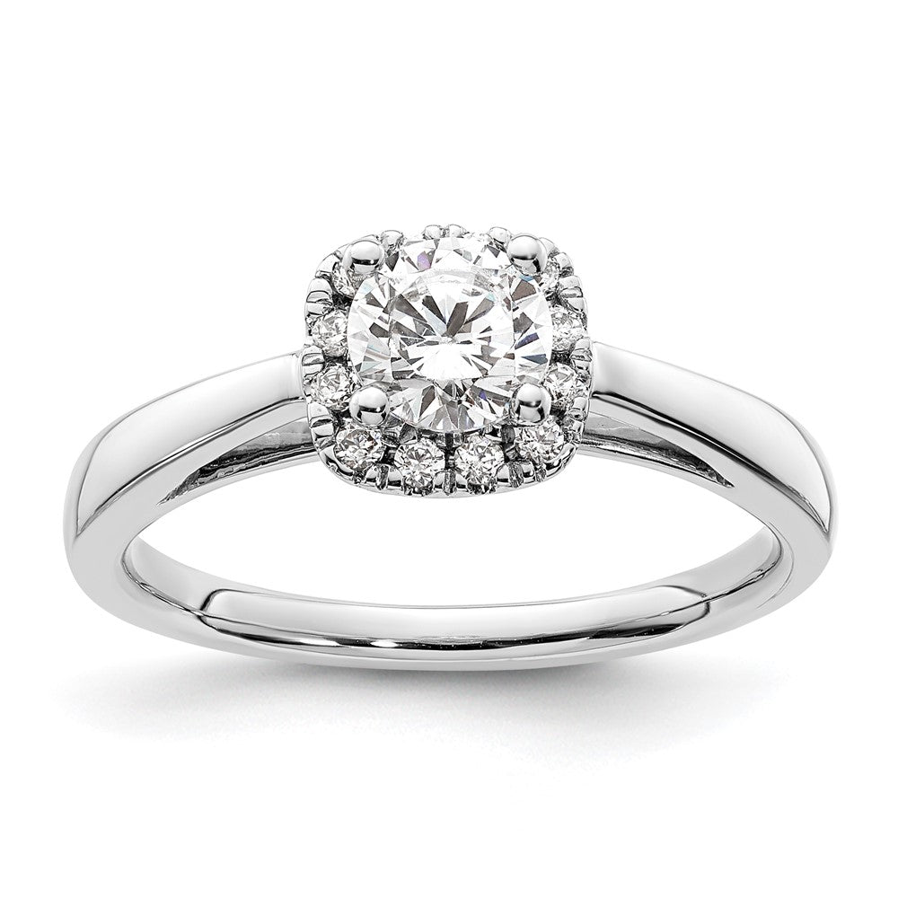 14k White Gold Halo (Holds 1/2 carat () Round Center) 1/8 carat Diamond Semi-mount Engagement Ring