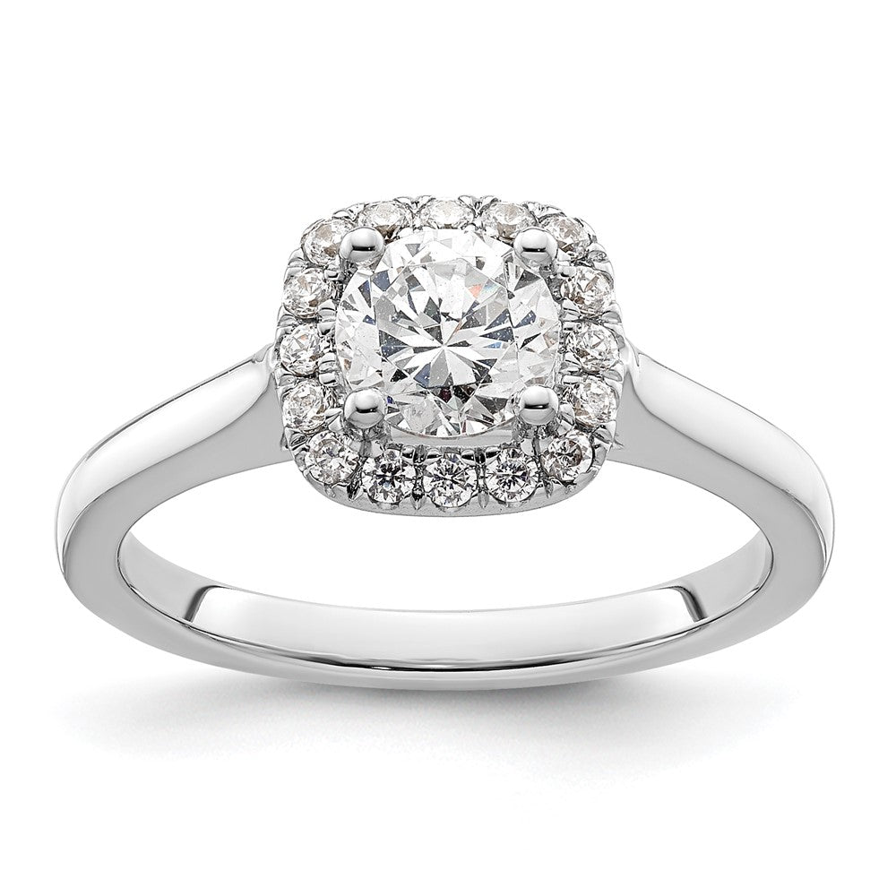 14k White Gold Halo (Holds 3/4 carat () Round Center) 1/5 carat Diamond Semi-mount Engagement Ring