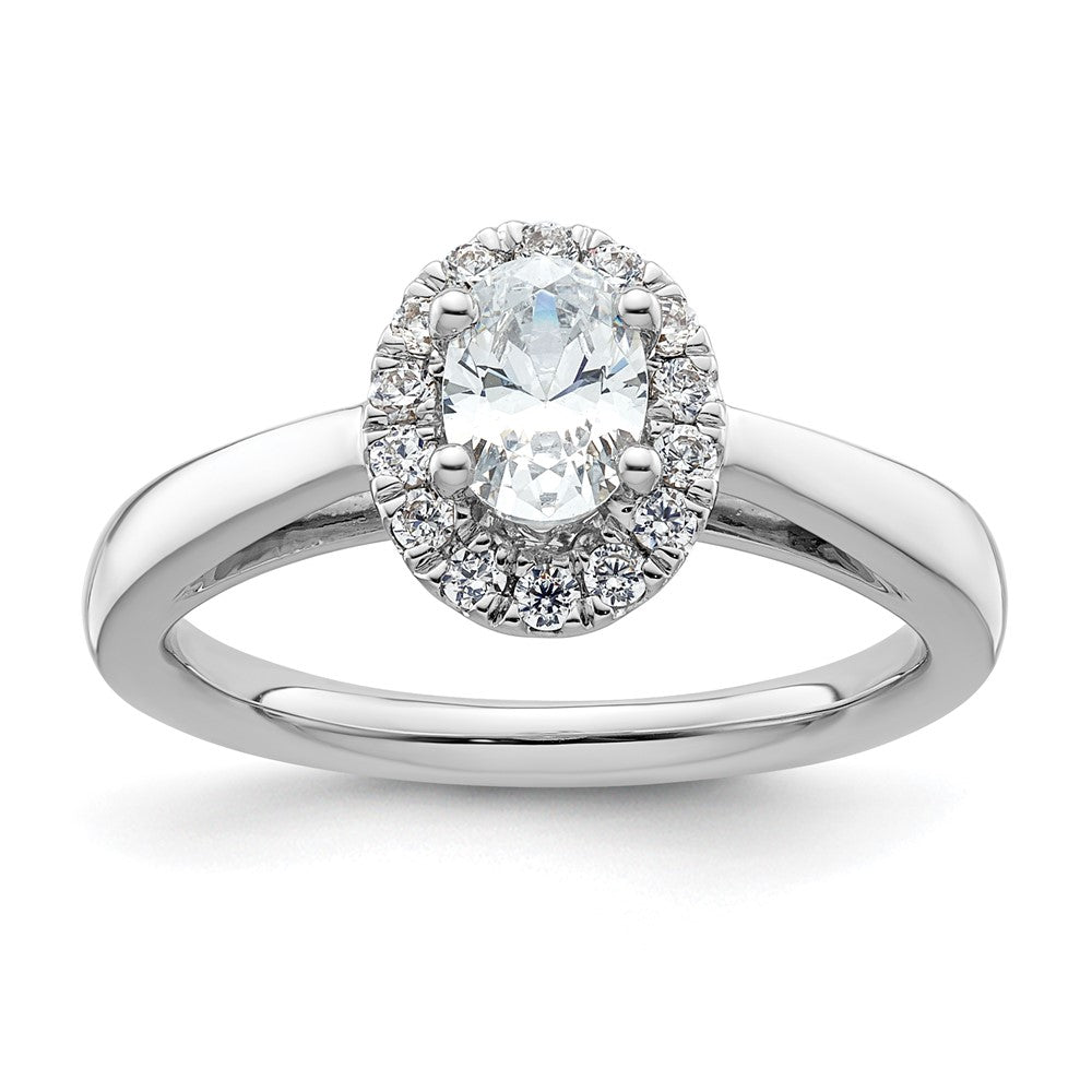 14k White Gold Halo (Holds 1/2 carat (6.5x) Oval Center) 1/5 carat Diamond Semi-mount Engagement Ring