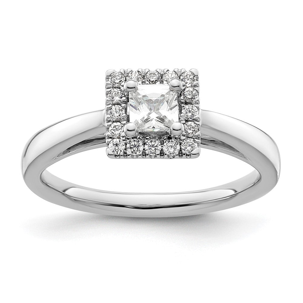 14k White Gold Halo (Holds 1/3 carat () Princess Center) 1/6 carat Diamond Semi-mount Engagement Ring