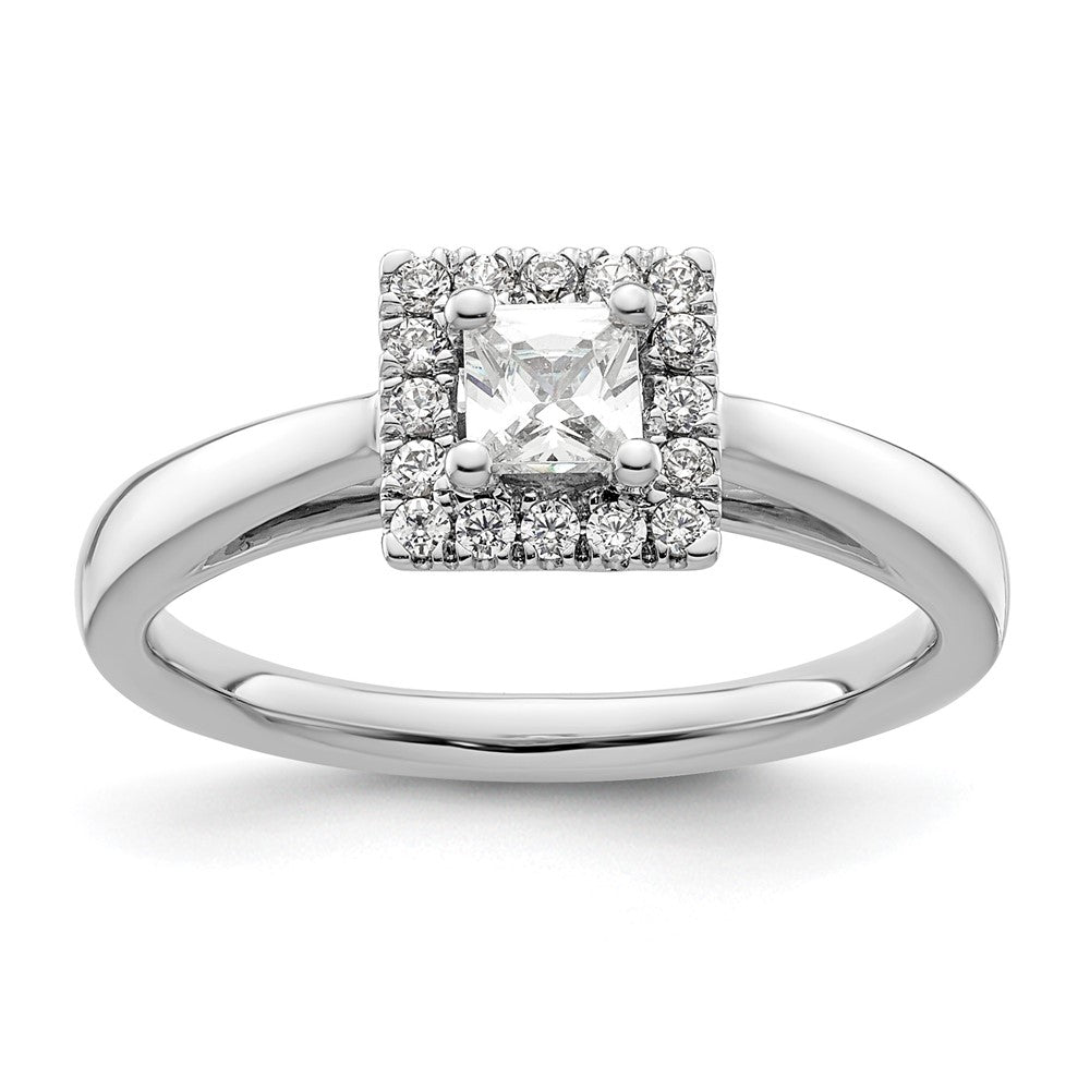 14k White Gold Halo (Holds 1/3 carat () Princess Center) 1/6 carat Diamond Semi-mount Engagement Ring