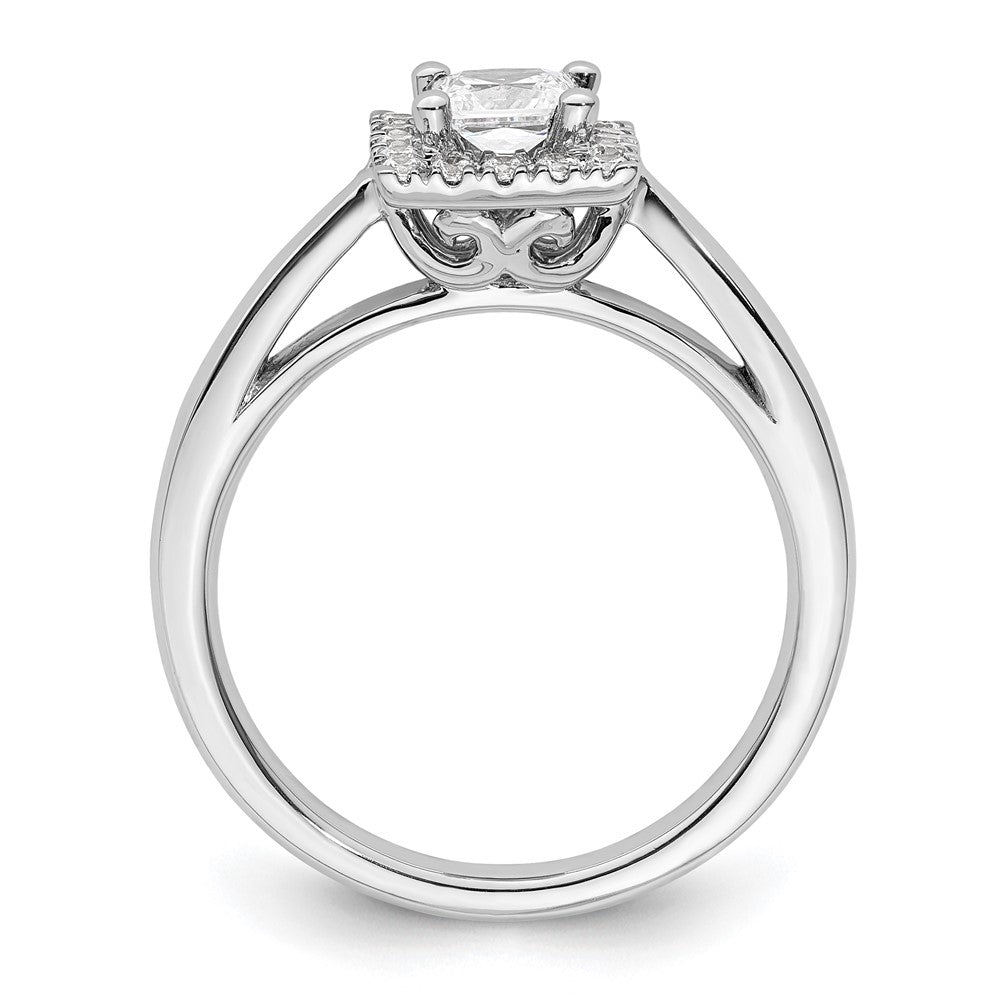 14k White Gold Halo (Holds 1/2 carat () Princess Center) 1/5 carat Diamond Semi-mount Engagement Ring