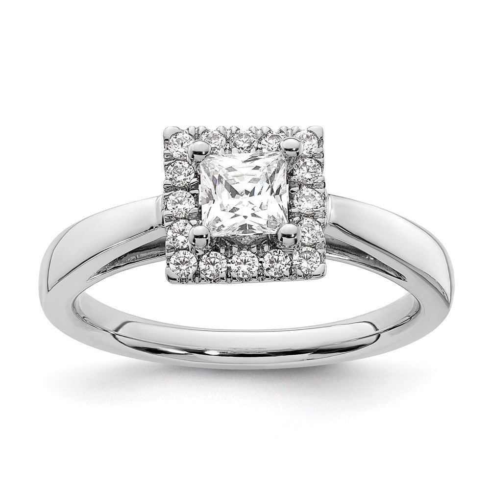 14k White Gold Halo (Holds 1/2 carat () Princess Center) 1/5 carat Diamond Semi-mount Engagement Ring