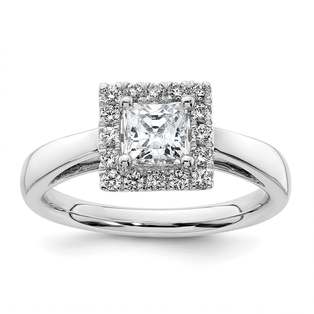 14k White Gold Halo (Holds 3/4 carat () Princess Center) 1/4 carat Diamond Semi-mount Engagement Ring