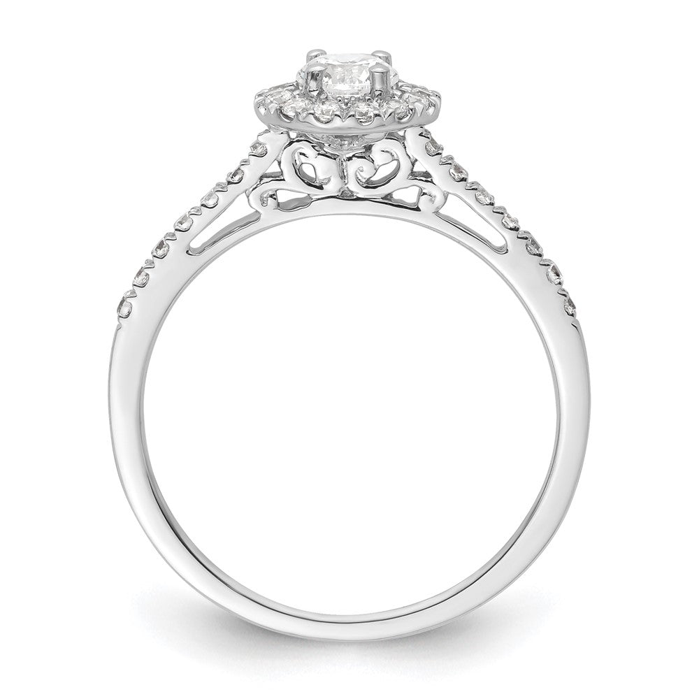 14k White Gold Halo (Holds 1/4 carat () Round Center) 1/4 carat Diamond Semi-mount Engagement Ring