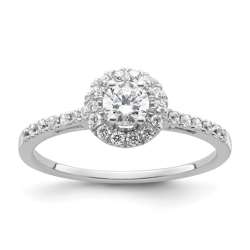 14k White Gold Halo (Holds 1/4 carat () Round Center) 1/4 carat Diamond Semi-mount Engagement Ring