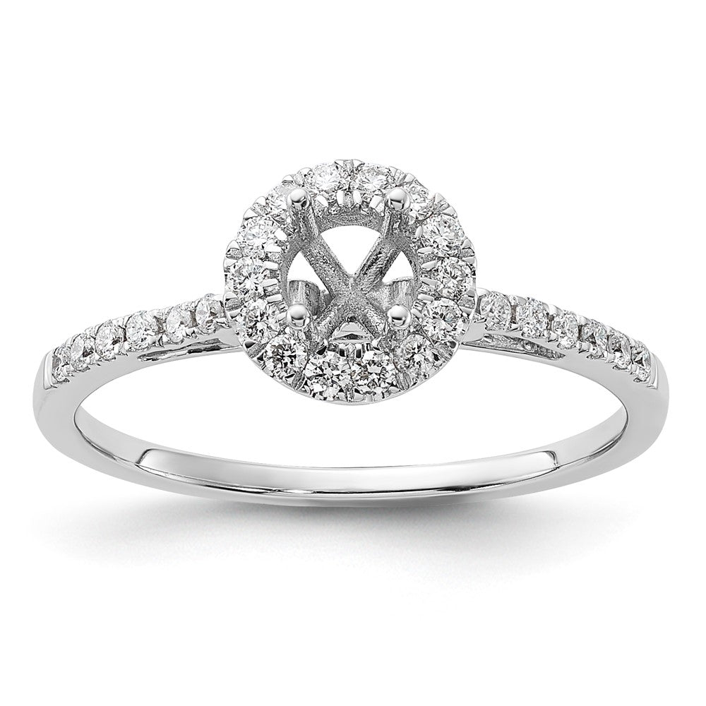 14k White Gold Halo (Holds 1/4 carat () Round Center) 1/4 carat Diamond Semi-mount Engagement Ring