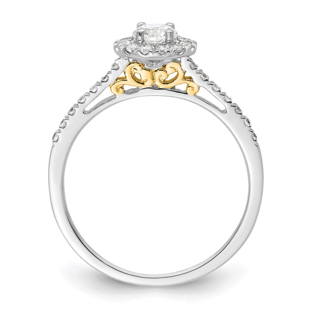 14k Two-tone Halo (Holds 1/4 carat () Round Center) 1/4 carat Diamond Semi-mount Engagement Ring