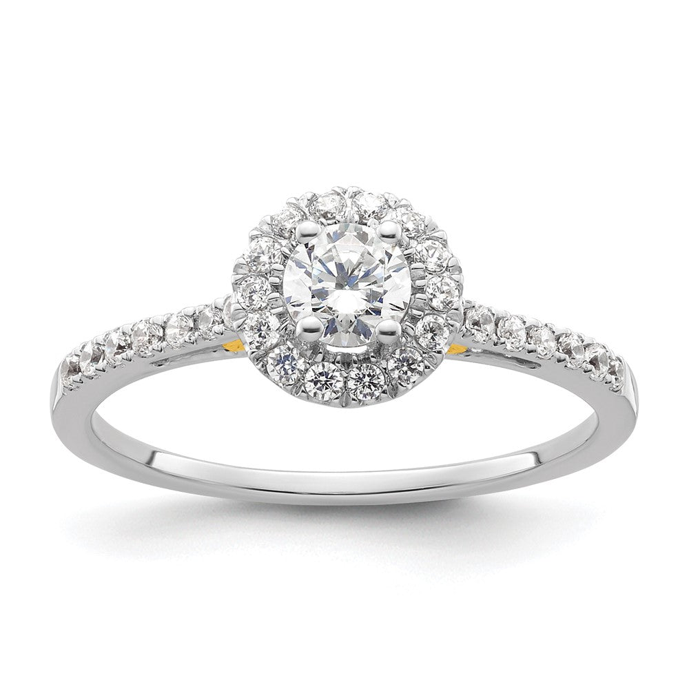 14k Two-tone Halo (Holds 1/4 carat () Round Center) 1/4 carat Diamond Semi-mount Engagement Ring