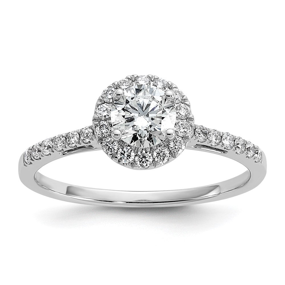 14k White Gold Halo (Holds 1/2 carat () Round Center) 1/4 carat Diamond Semi-mount Engagement Ring