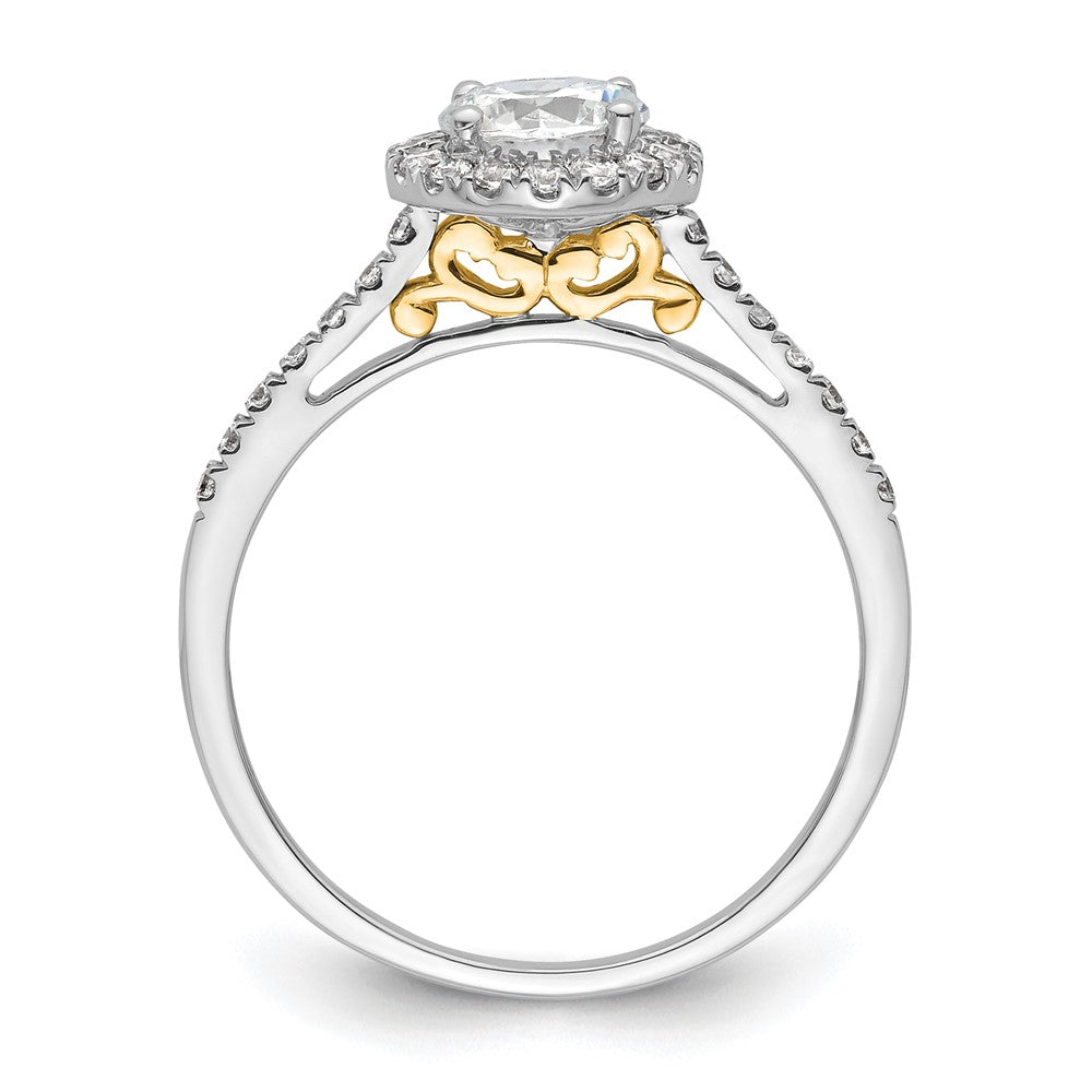 14k Two-tone Halo (Holds 3/4 carat () Round Center) 1/4 carat Diamond Semi-mount Engagement Ring