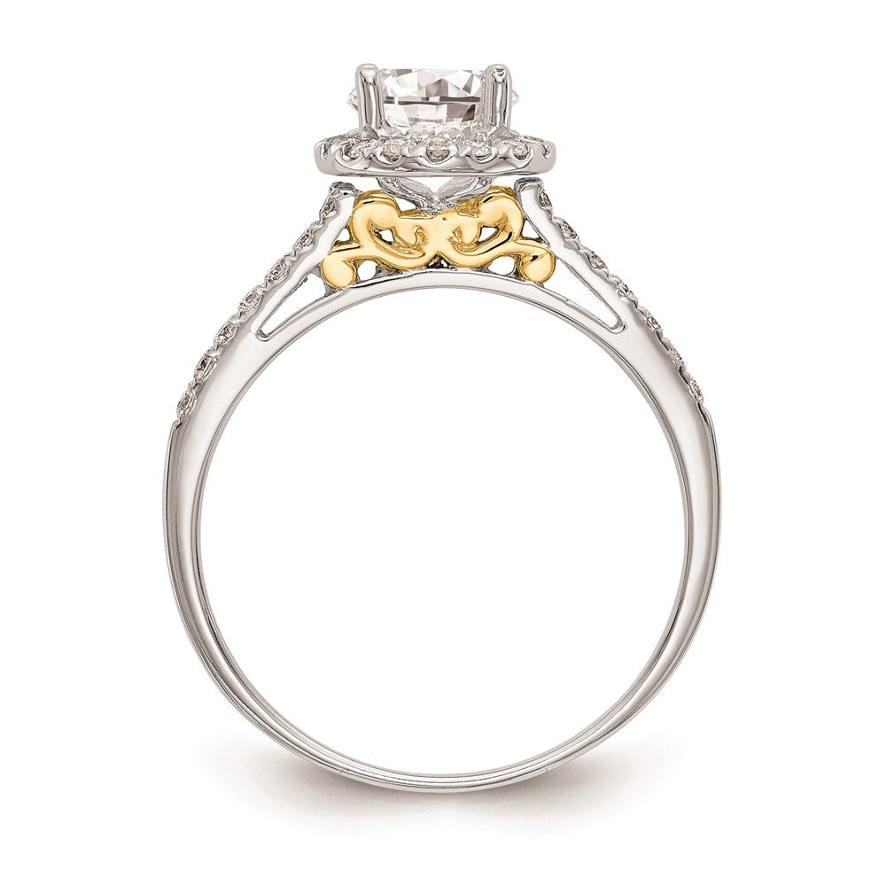 14k Two-tone Halo (Holds 1/2 carat () Round Center) 1/4 carat Diamond Semi-mount Engagement Ring