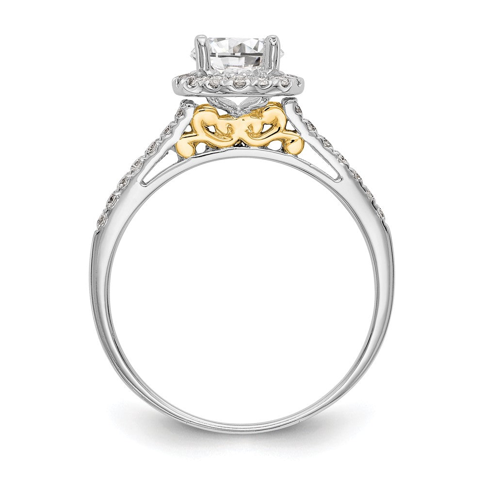 14k Two-tone Halo (Holds 1/2 carat () Round Center) 1/4 carat Diamond Semi-mount Engagement Ring