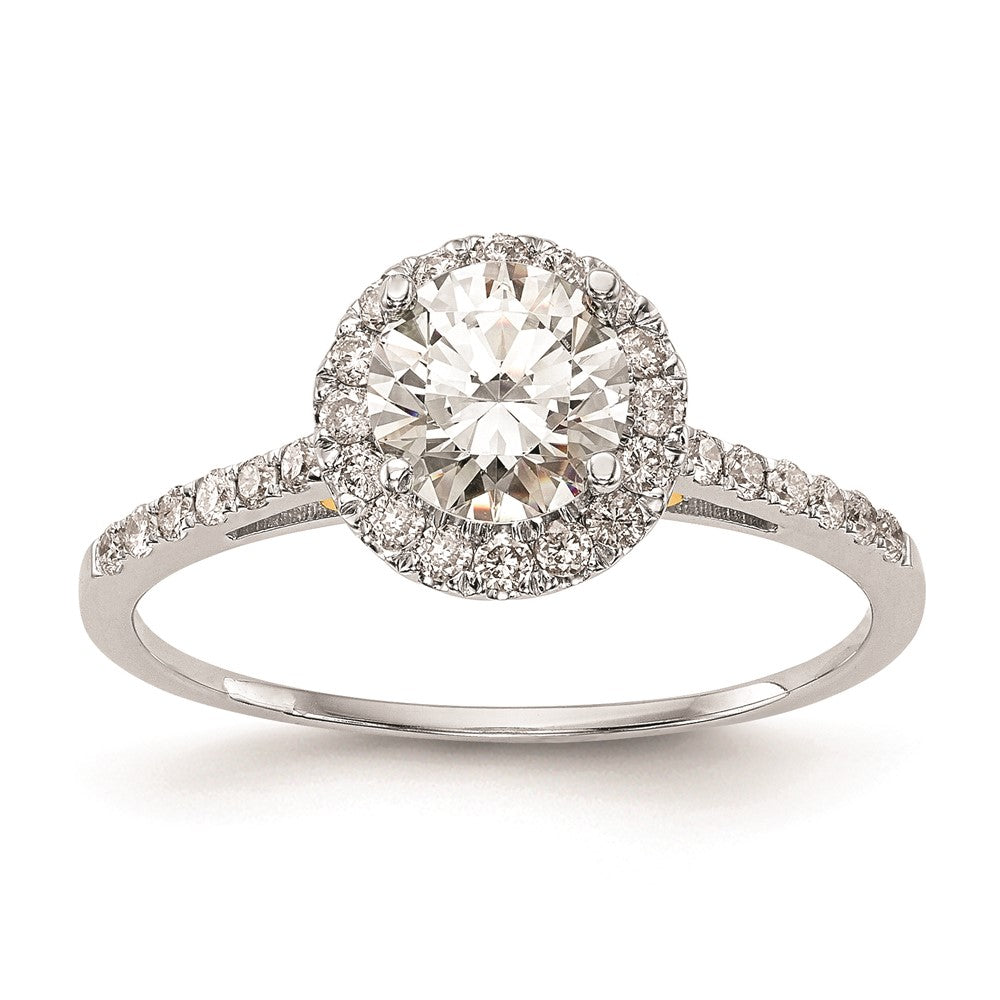 14k Two-tone Halo (Holds 1/2 carat () Round Center) 1/4 carat Diamond Semi-mount Engagement Ring