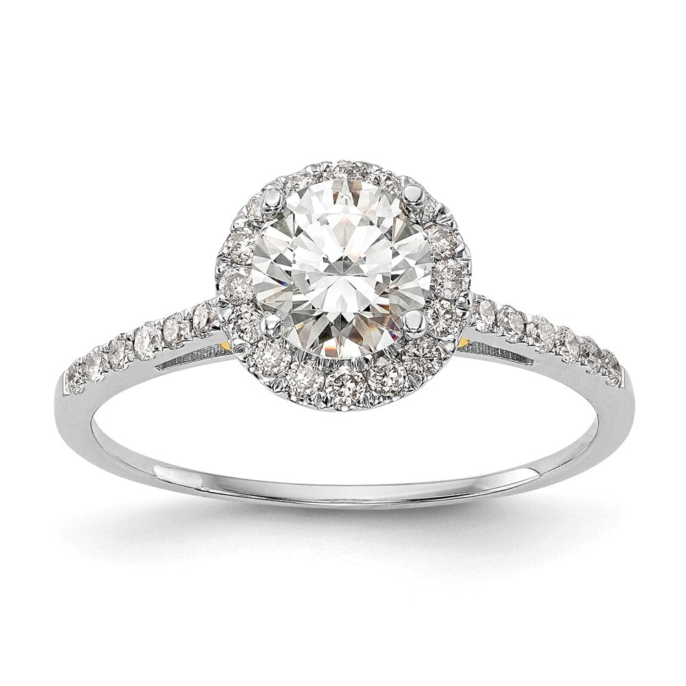 14k Two-tone Halo (Holds 1/2 carat () Round Center) 1/4 carat Diamond Semi-mount Engagement Ring