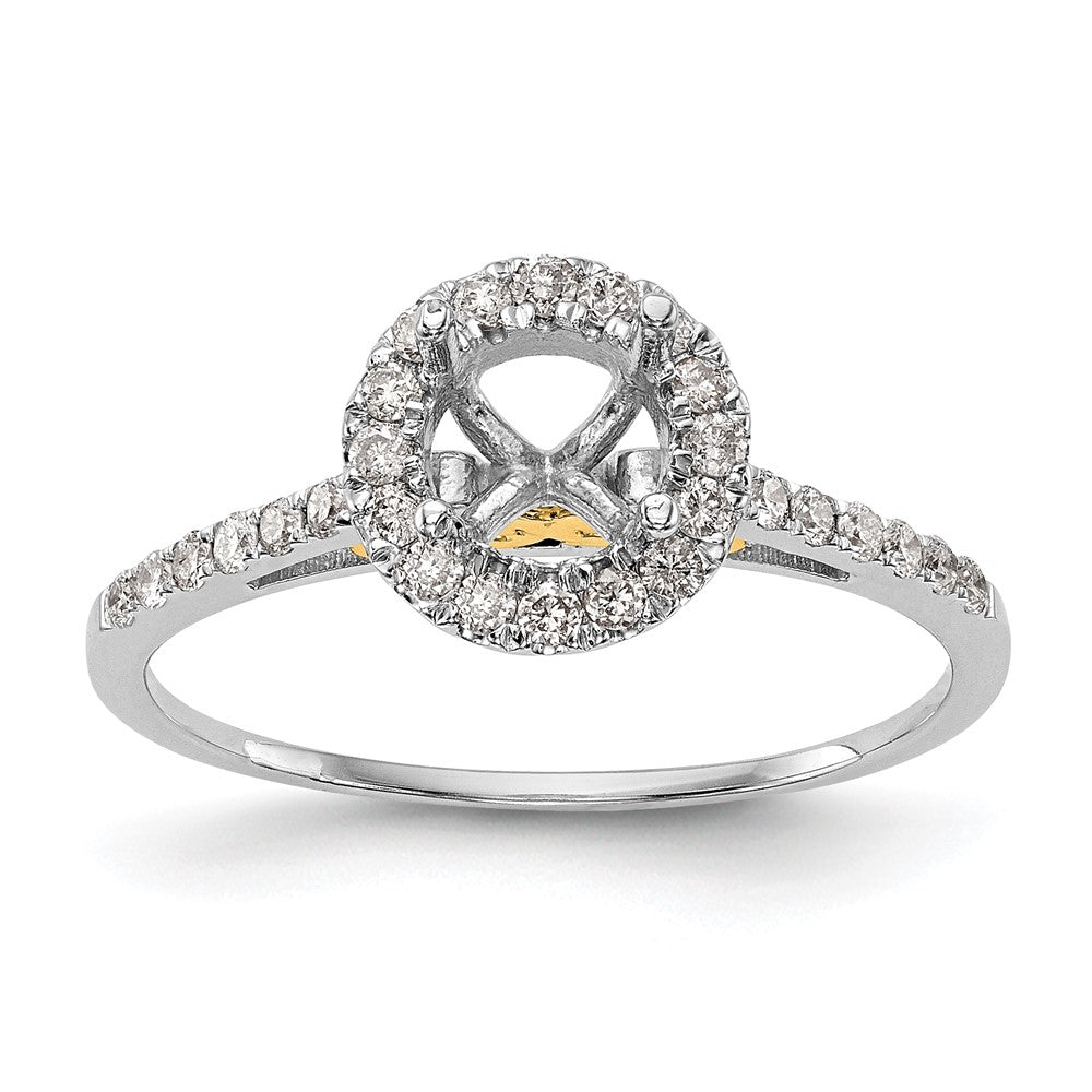 14k Two-tone Halo (Holds 1 carat () Round Center) 1/4 carat Diamond Semi-mount Engagement Ring