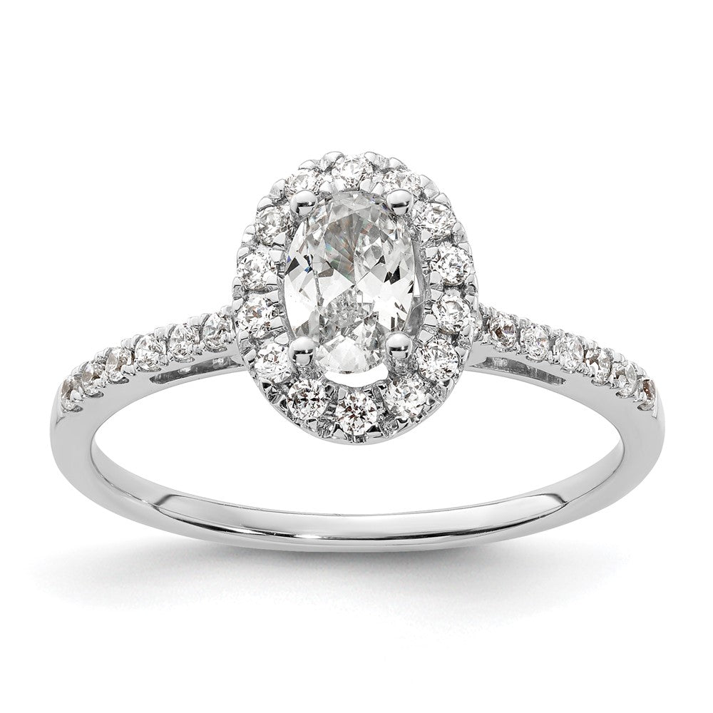 14k White Gold Halo (Holds 1/2 carat (6x) Oval Center) 1/4 carat Diamond Semi-mount Engagement Ring