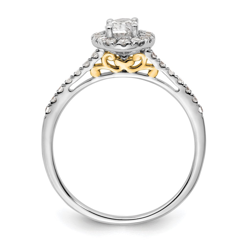 14k Two-tone Halo (Holds 1/2 carat (6x) Oval Center) 1/4 carat Diamond Semi-mount Engagement Ring