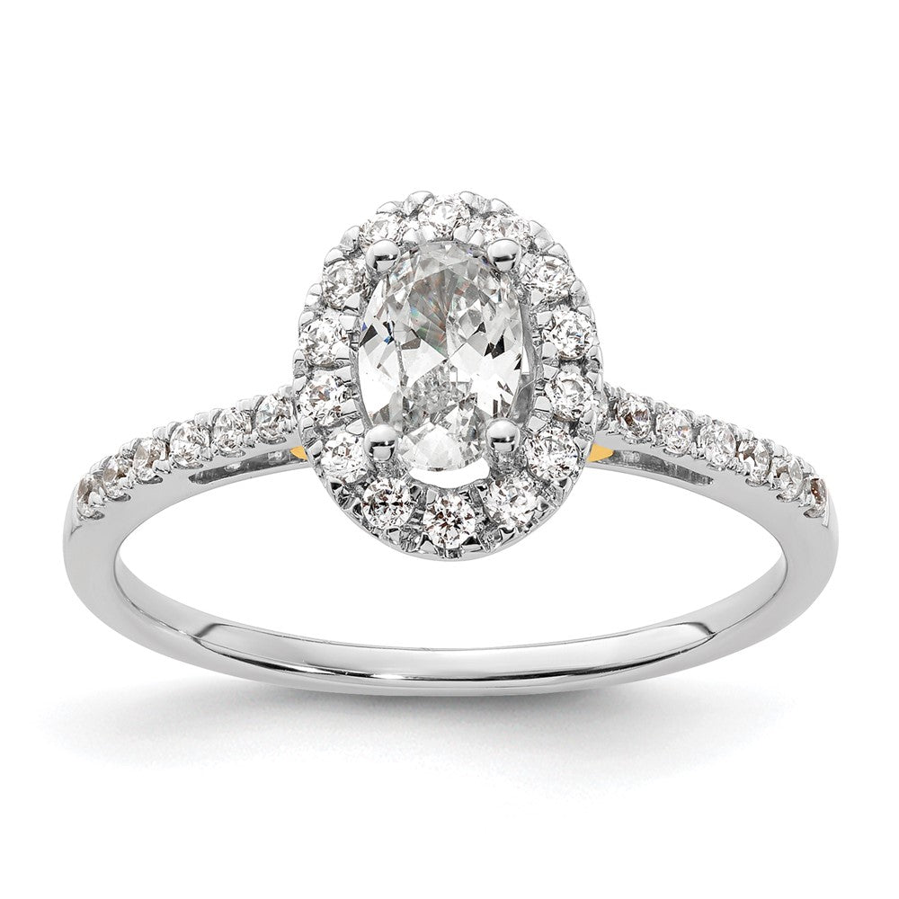 14k Two-tone Halo (Holds 1/2 carat (6x) Oval Center) 1/4 carat Diamond Semi-mount Engagement Ring