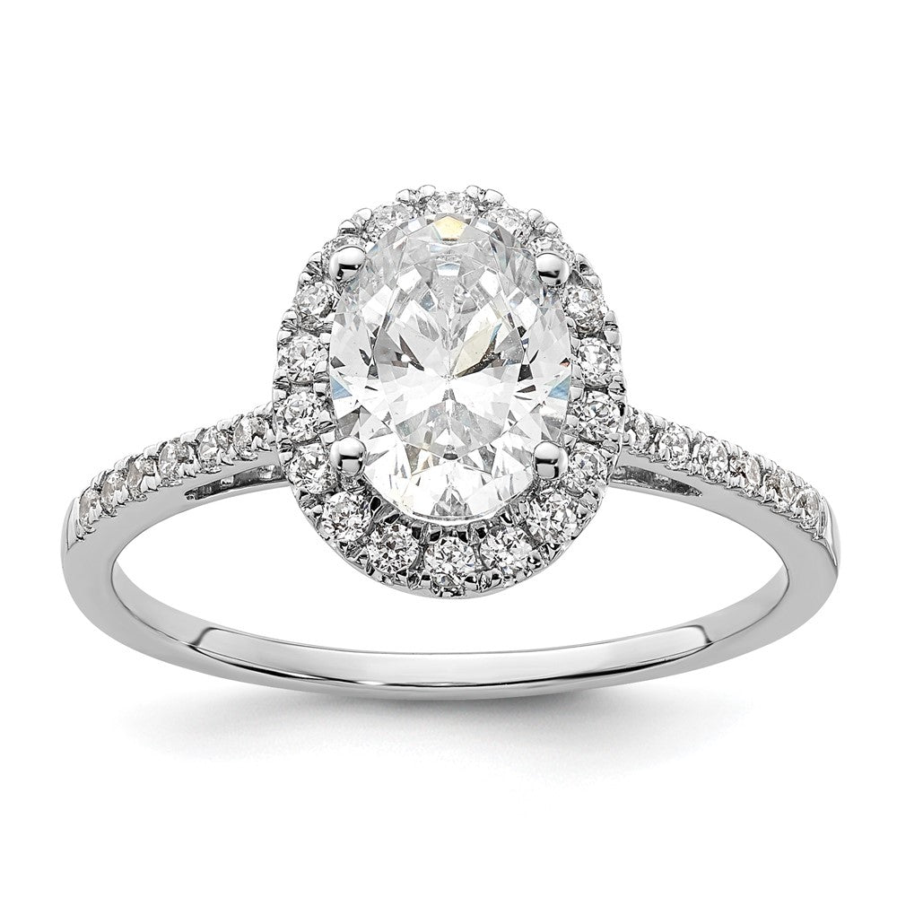 14k White Gold Halo (Holds 1.5 carat (8x) Oval Center) 1/3 carat Diamond Semi-mount Engagement Ring