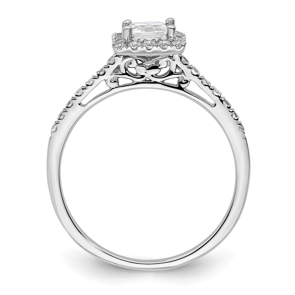 14k White Gold Halo (Holds 1/2 carat () Princess Center) 1/3 carat Diamond Semi-mount Engagement Ring