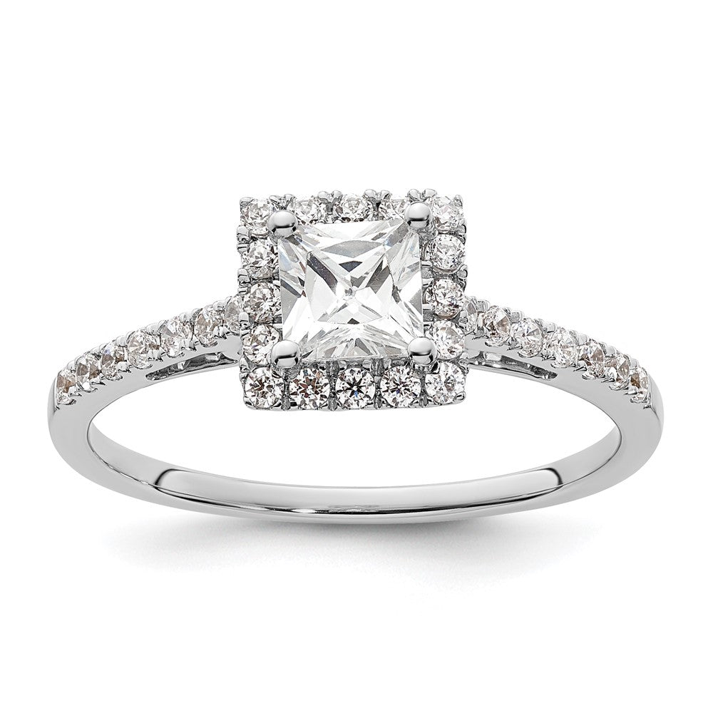 14k White Gold Halo (Holds 1/2 carat () Princess Center) 1/3 carat Diamond Semi-mount Engagement Ring